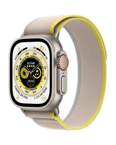 Apple Watch Ultra GPS + LTE 49mm MNHD3 Titanium Case with Yellow/Beige Trail Loop – S/M