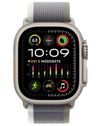 Apple Watch Ultra 2 GPS + LTE 49mm MRF43 Titanium Case with Green/Gray Trail Loop – M/L