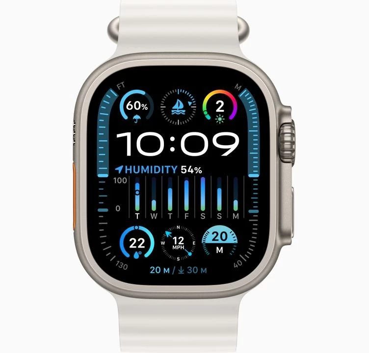 Apple Watch Ultra 2 GPS + LTE 49mm MREJ3 Titanium Case with White Ocean Band