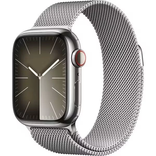 Apple Watch Series 9 GPS + LTE 45mm MRMQ3 Silver Stainless Steel Case, Silver Milanese Loop