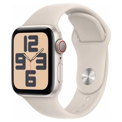 Apple Watch SE (2023) GPS + LTE 44mm MRGX3 Starlight Aluminium Case, Starlight Sport Band – M/L