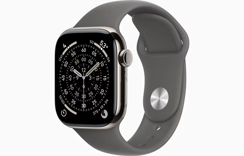 Apple Watch Series 11 GPS + LTE 42mm MF8M4 Natural Titanium Case with Stone Grey Sport Band S/M