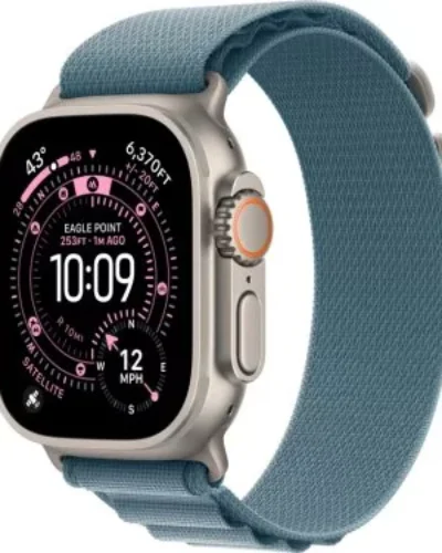 Apple Watch Ultra 3 GPS + LTE 49mm MEWP4 Natural Titanium Case Light Blue Alpine Loop – Large