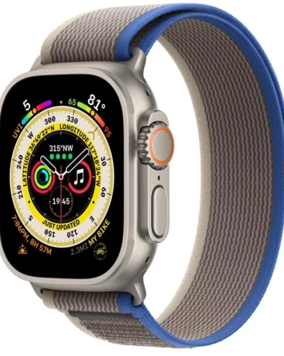 Apple Watch Ultra GPS + LTE 49mm MQF33 Titanium Case with Blue/Gray Trail Loop – M/L