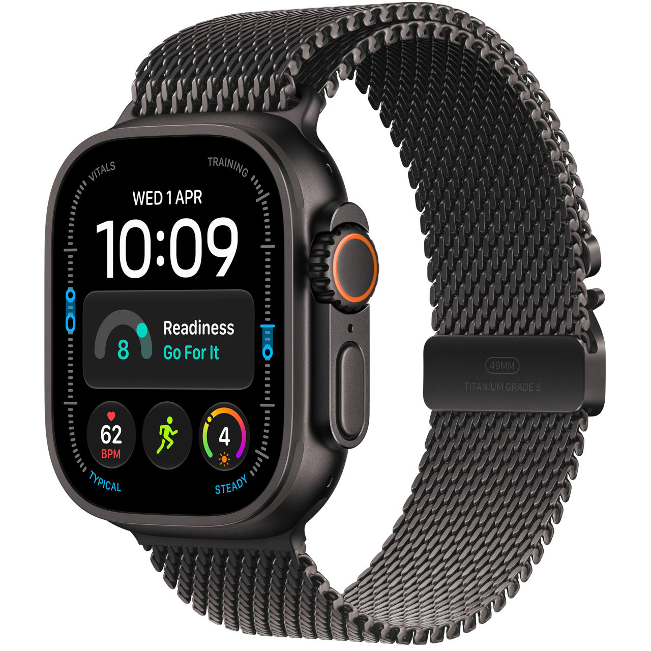Apple Watch Ultra 4 GPS + LTE 49mm MJAU4 Black Titanium Case with Black Titanium Milanese Loop S